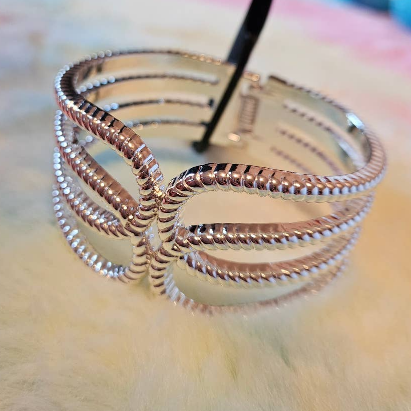Fashion Accents Twisted Silver-Tone Mixed Metal Hinged Cuff Bracelet